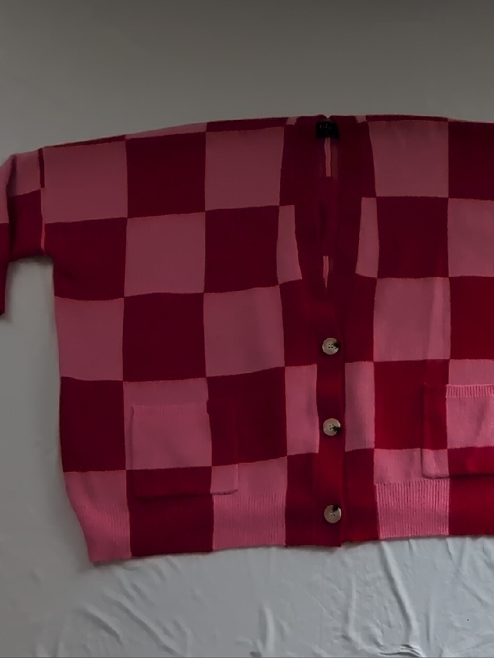 Dressed In Lala Pink and Red Checker Knit Cardigan